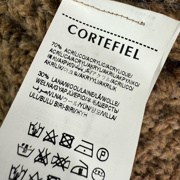 Cortefiel Sweater Coat Womens Large Brown Knit Double Breasted Button Wool Blend - Picture 7 of 12